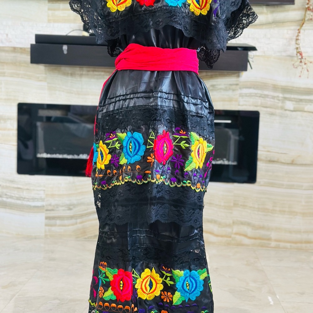 Colorful Embroidered Black Dress